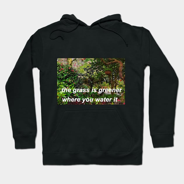 "the grass is greener where you water it" (photo version) ♡ Y2K slogan Hoodie by miseryindx 